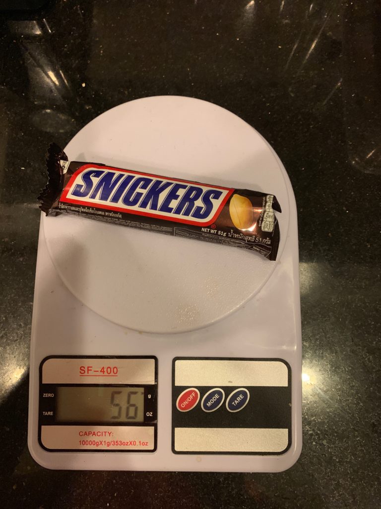 the weight of a Snickers bar