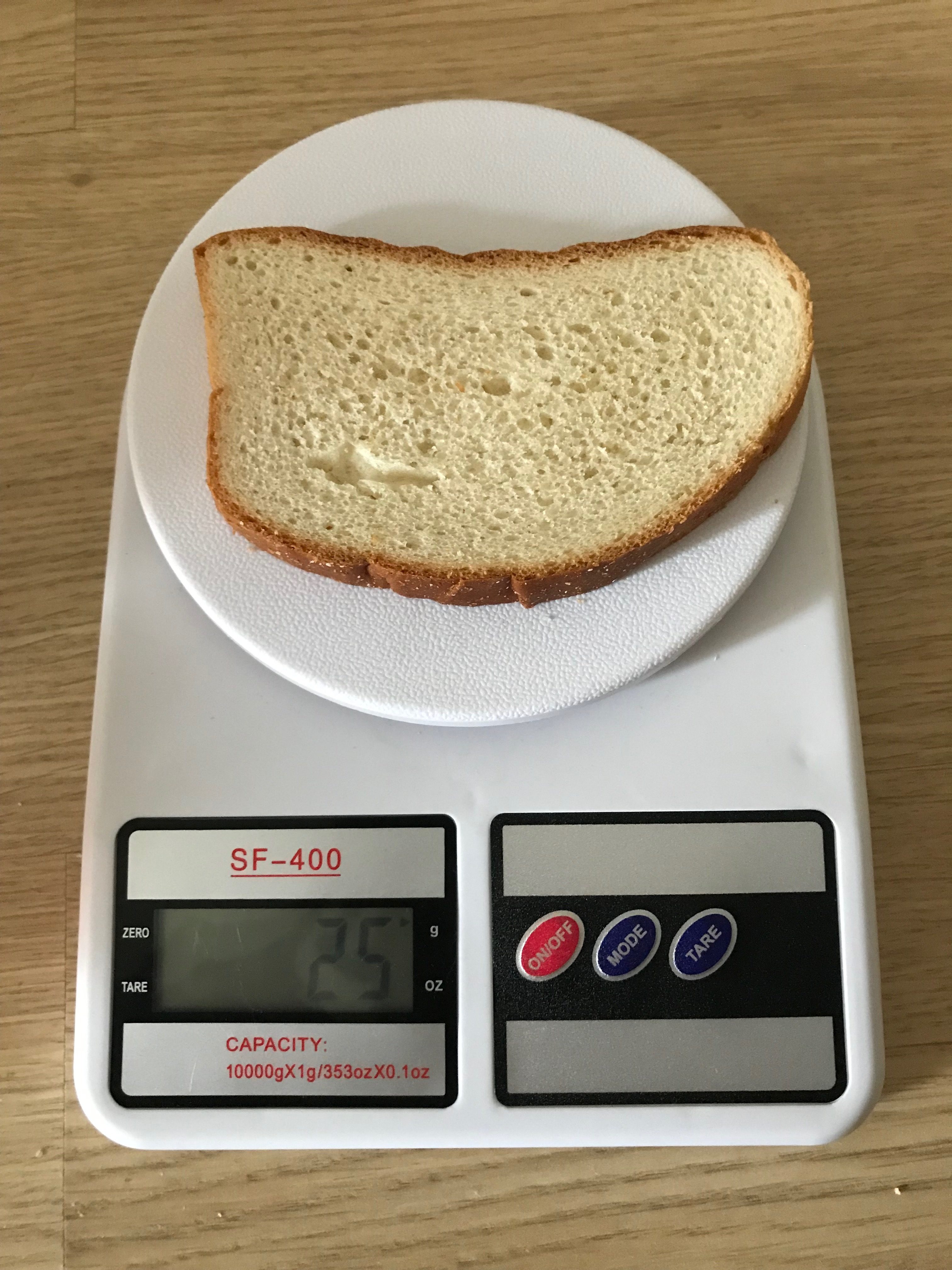 hmotnost krajíce bílého chleba