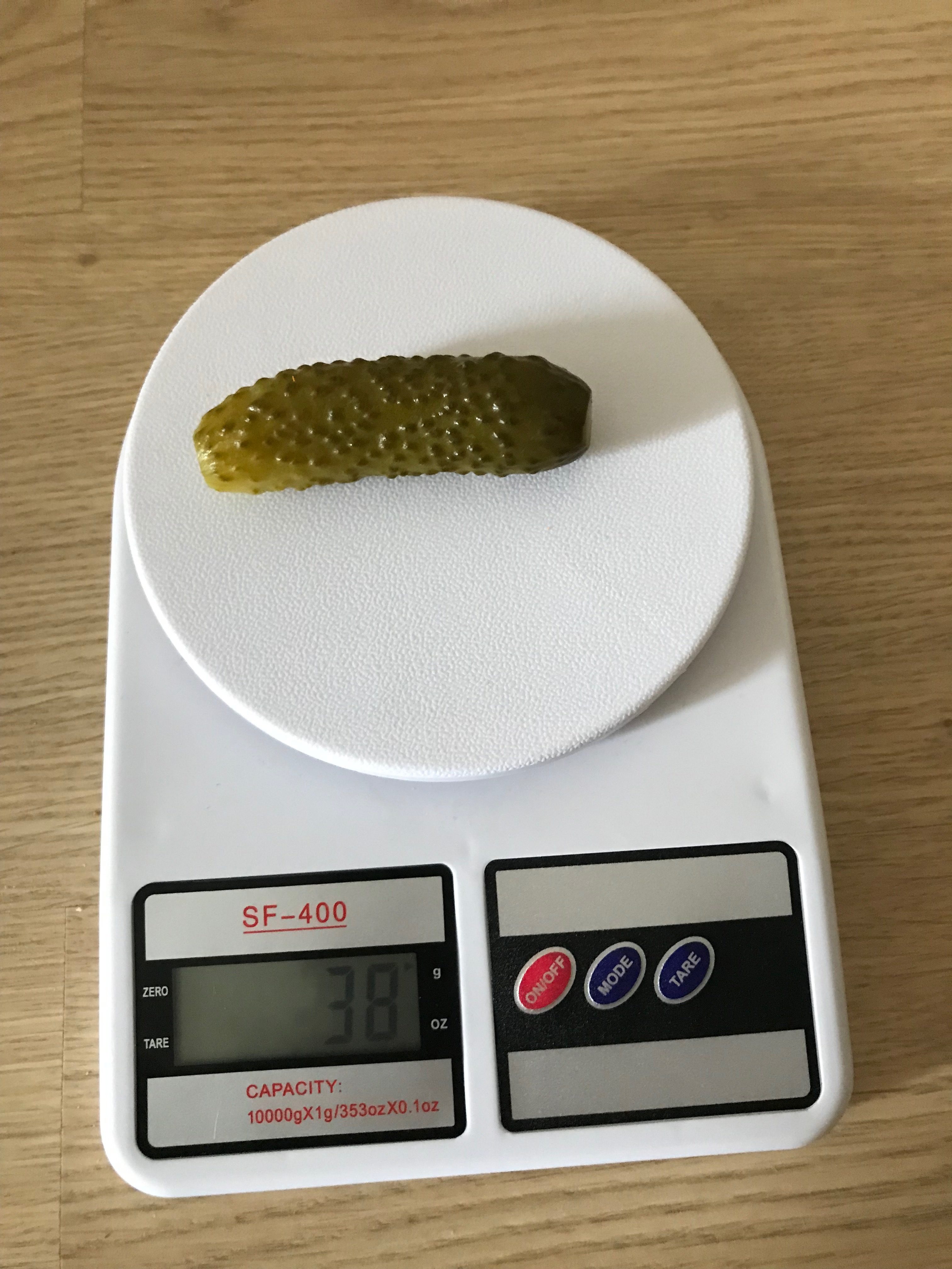 How much does a pickled cucumber weigh?