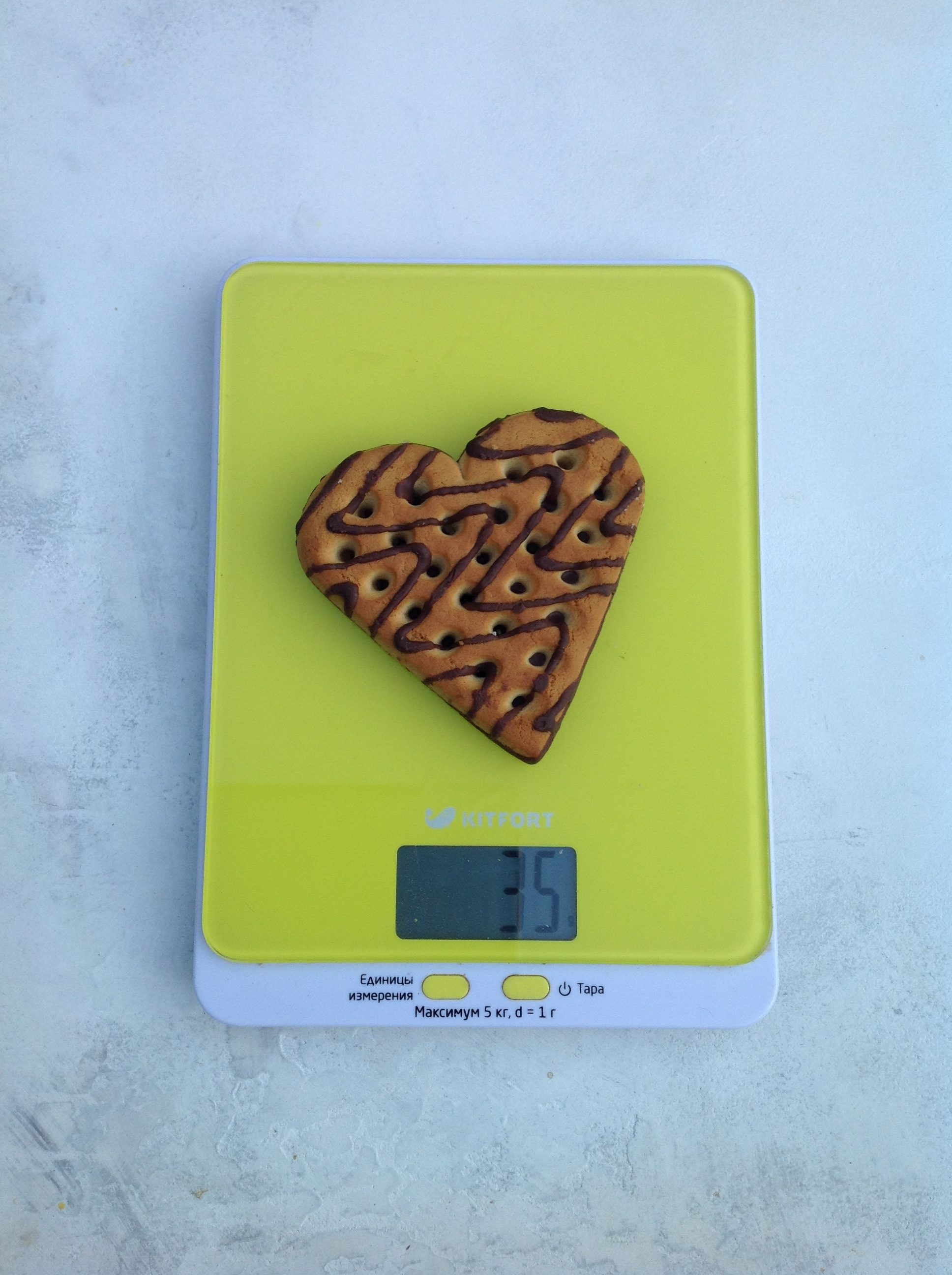 the weight of a chocolate-covered heart biscuit